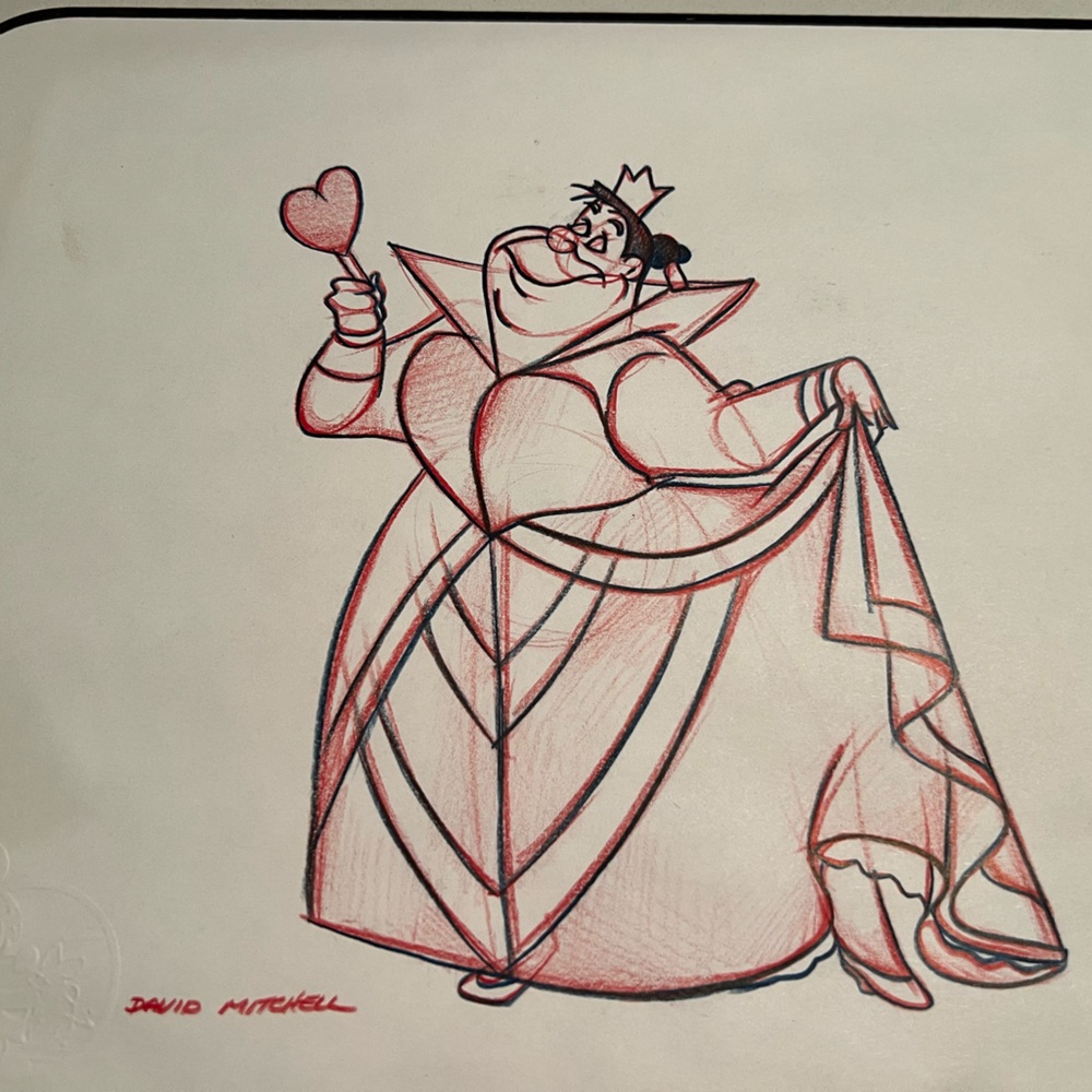 Queen of Hearts signed and stamped original pencil sketch from David Mitchell.